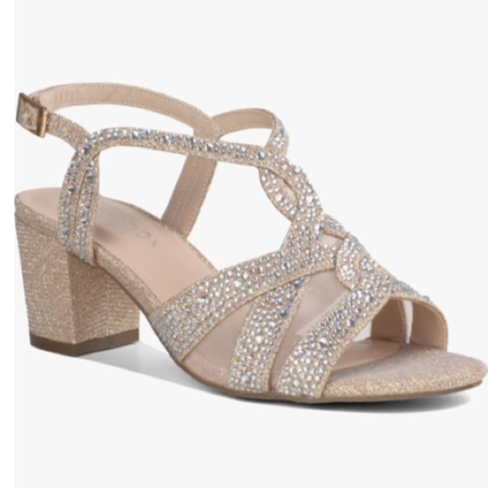 WIDE WIDTH PARADOX LONDON NADIA BLOCK HEEL WOMENS SZ 6 W CHAMPAGNE GLIMMER